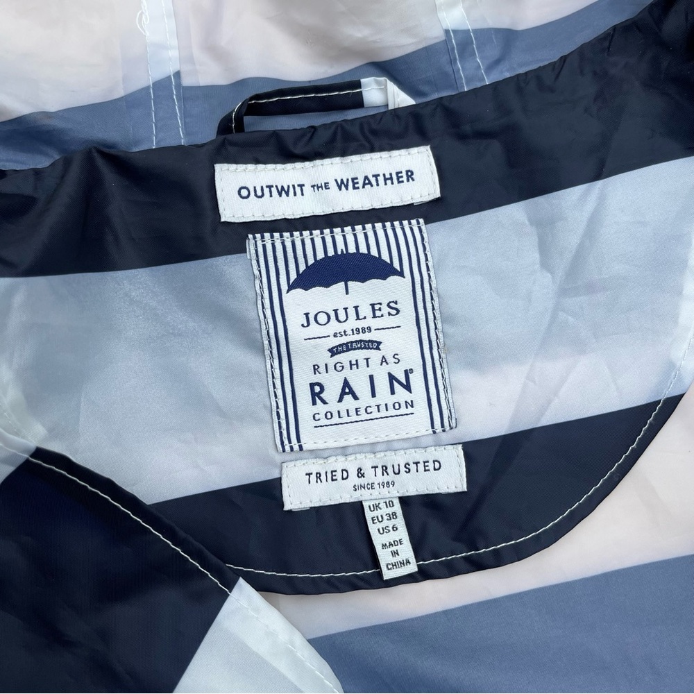 JOULES Right as Rain French Navy Stripe Golightly Raincoat Size 6 Packable - Picture 6 of 16